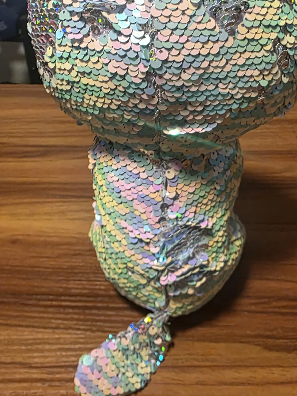 Ty Sequin Cat Plush - Iridescent Pastel with Pink Nose